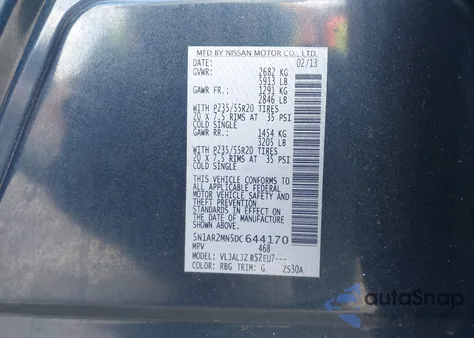 2013 Nissan Pathfinder Platinum from USA, damaged, VIN 5N1AR2MN5DC644170